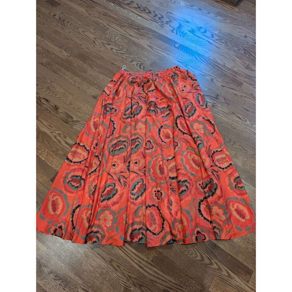 CHRISTIAN SIRIANO New York Multicolr Tropical Print Orange Maxi Full Skirt L NWT